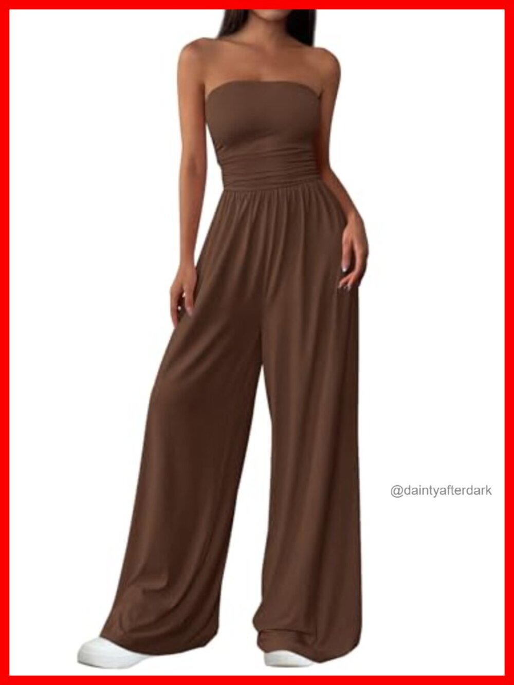 PRETTYGARDEN Strapless Jumpsuit Stretchy Knit Wide Leg